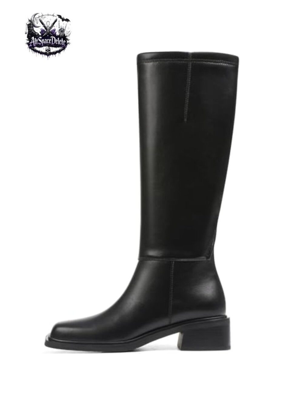 Faux Leather Knee High Boots Square Toe Chunky Block Low Heels Tall